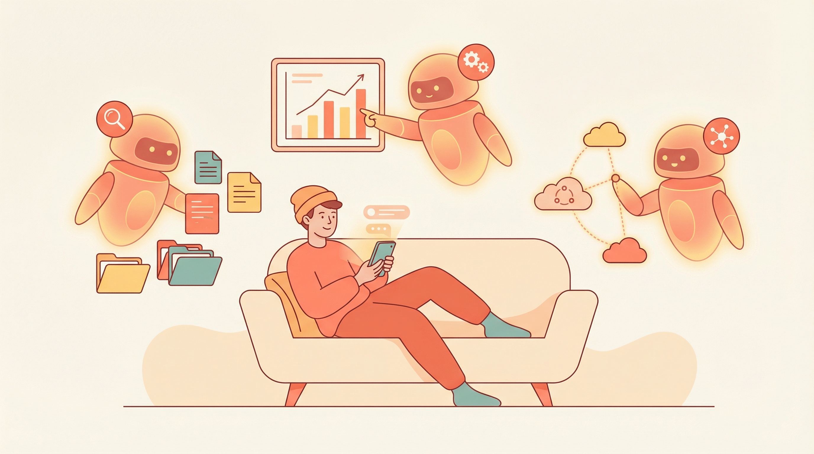 Person messaging AI agents while they handle business operations